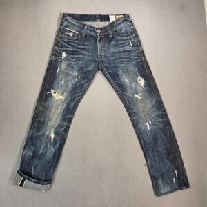 Selvedge Jeans Mens 28x28 Thrashed Destroyed Honeycomb Whiskers Straight